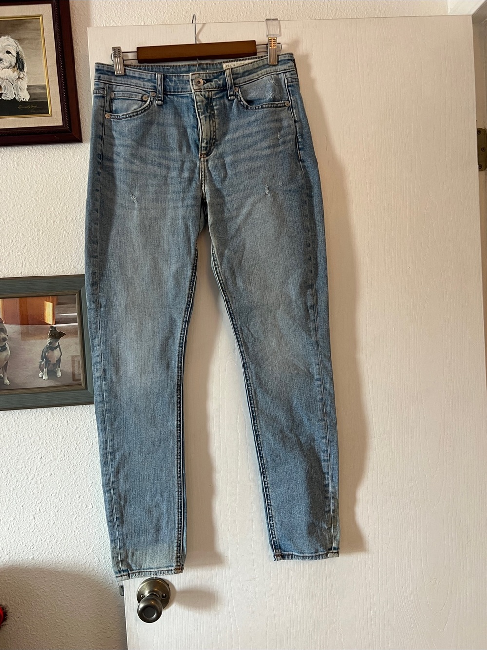 rag & bone Men's Skinny Jeans in Light Blue Wash, mid-rise, 30 plus length